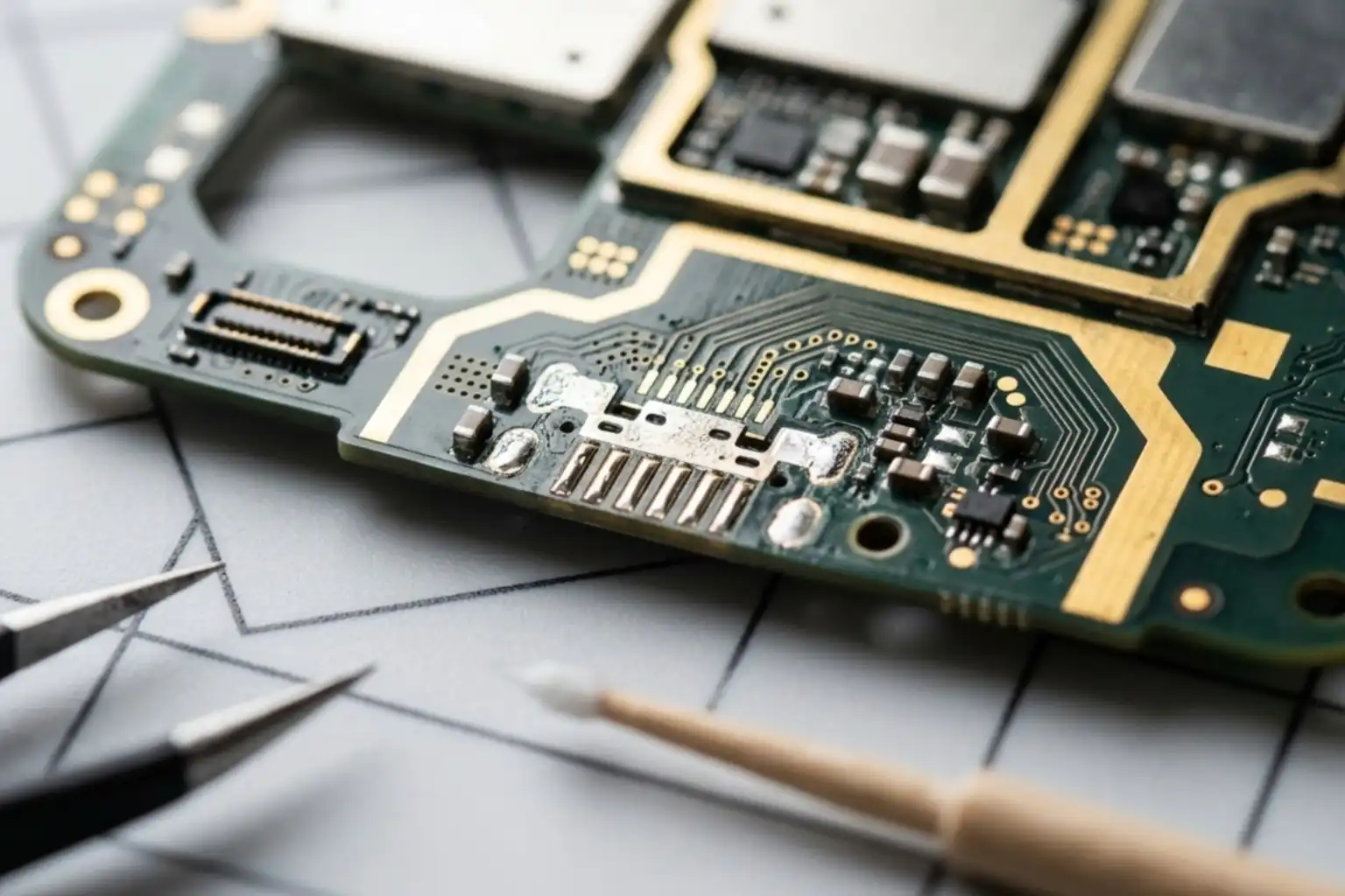 Technician repairing a phone charging port at Pine Cell Repair Sanford NC