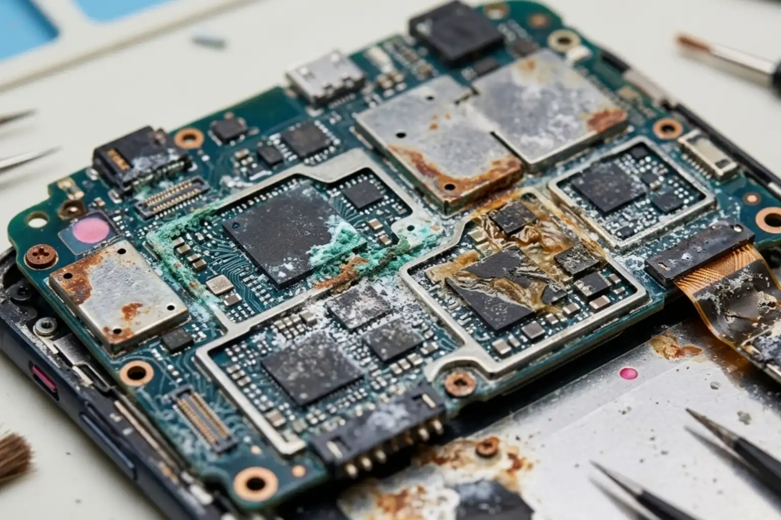 Water damaged phone being repaired at Pine Cell Repair Sanford NC